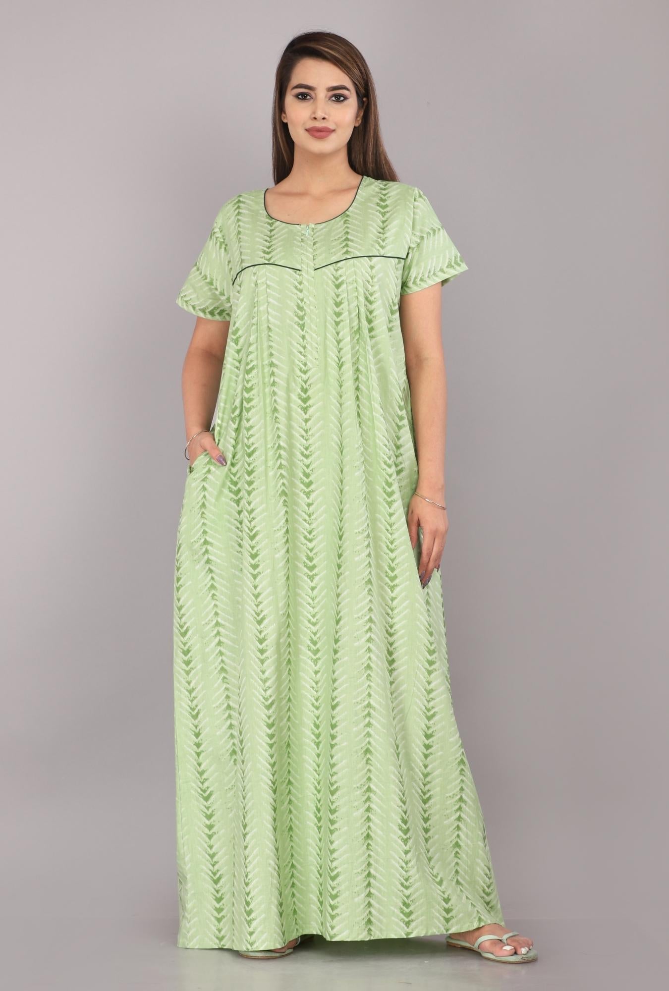 Shibori Green Cotton Printed Nightwear Gowns