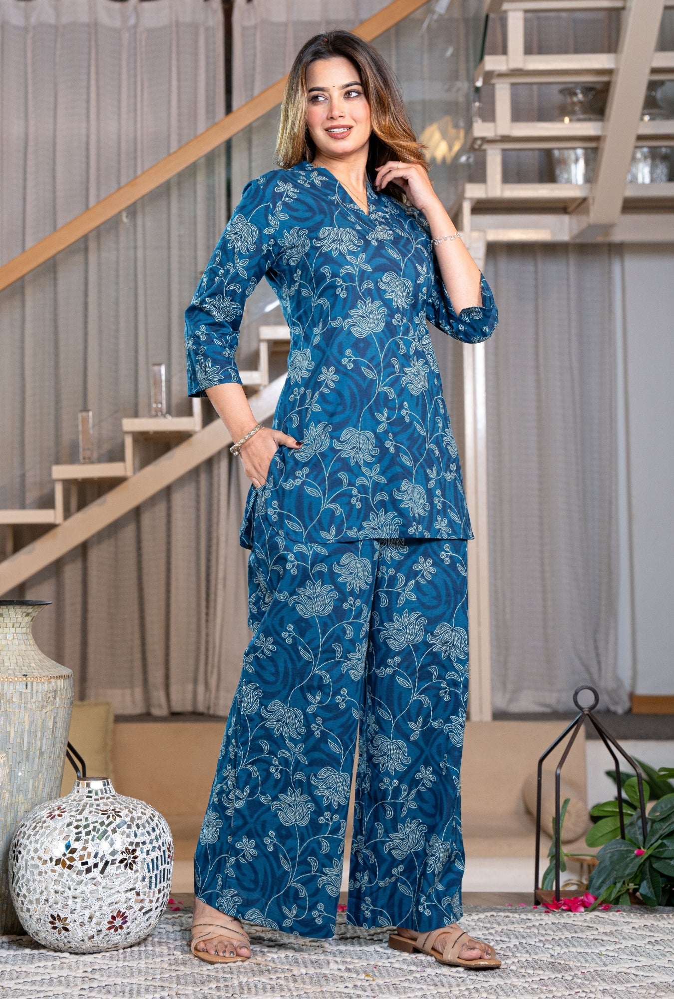 Desert Bloom Blue Printed Cotton Co-ords Set