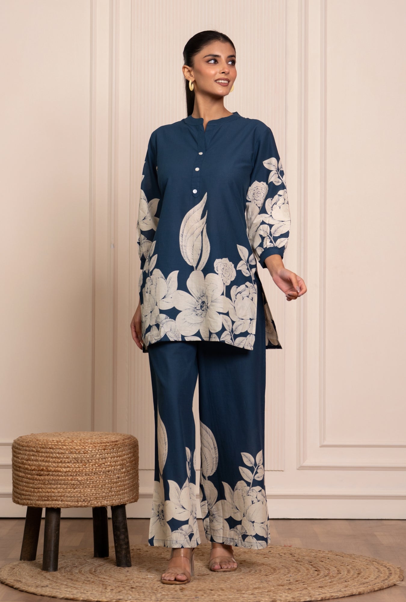 Soft Streak Blue Printed Cotton Co-ords Set