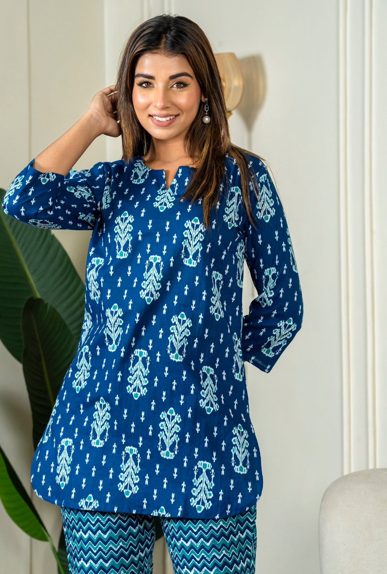 Ikat Infinity Blue Cotton Loungewear set