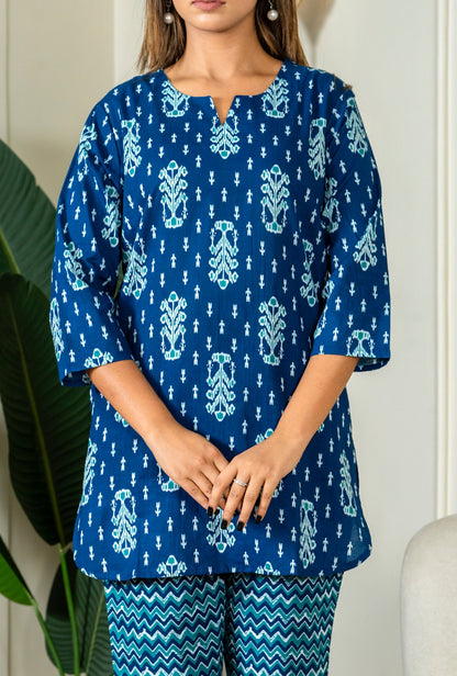 Ikat Infinity Blue Cotton Loungewear set