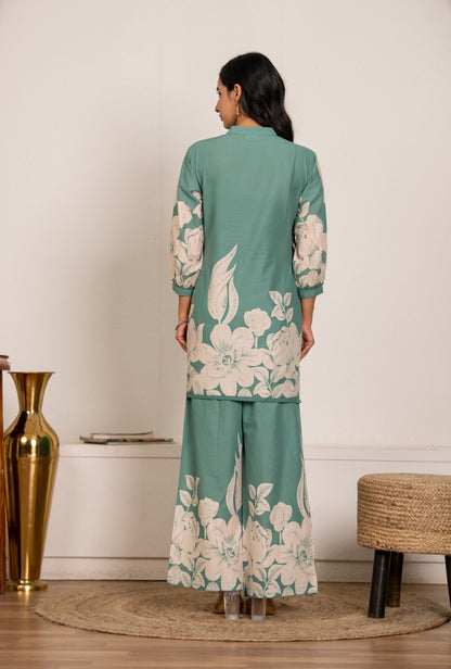 Cool Mint Sea Green Printed Cotton Co-ords Set