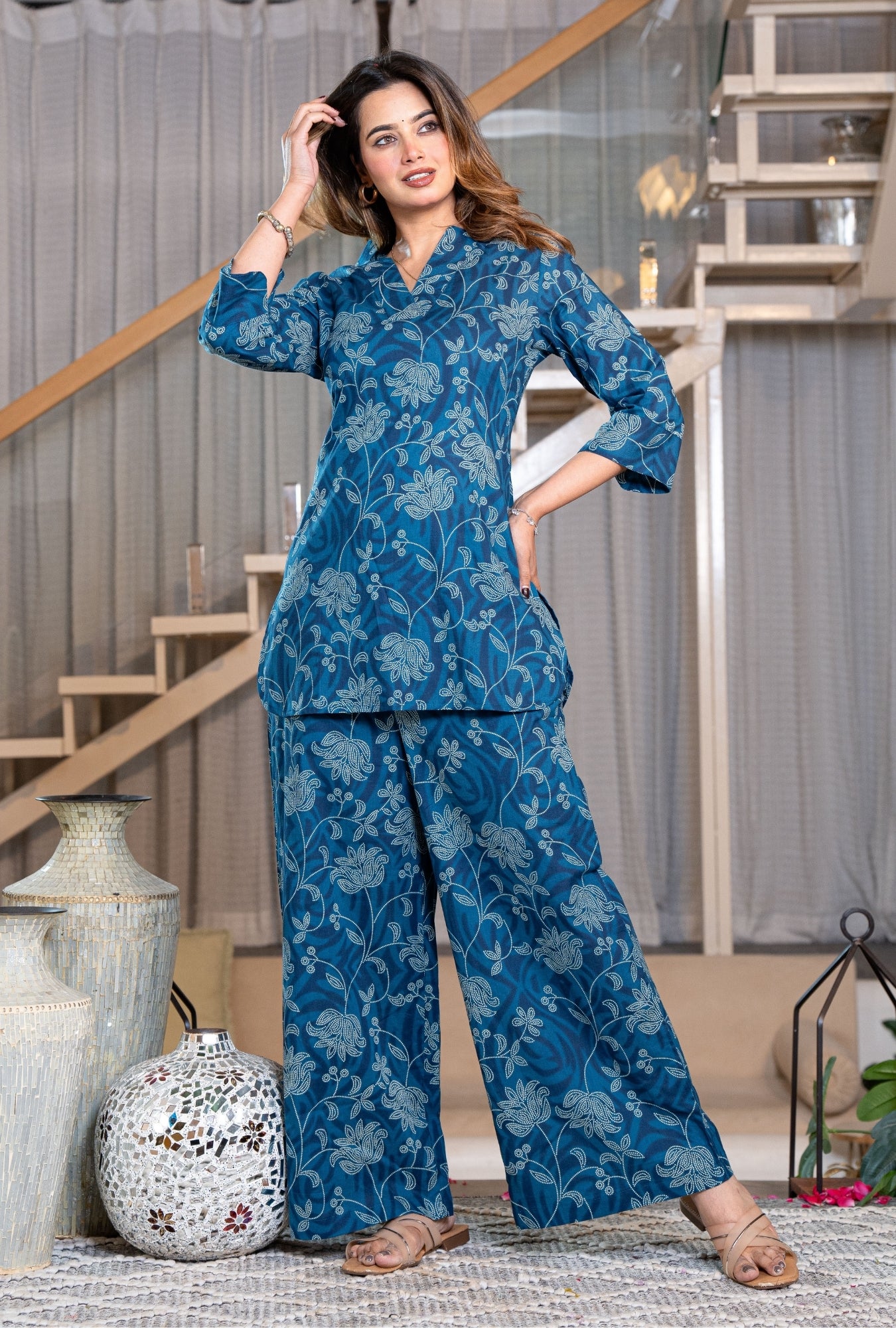 Desert Bloom Blue Printed Cotton Co-ords Set