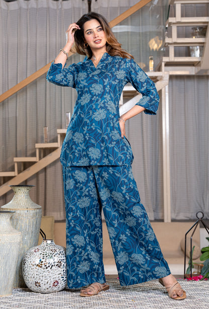 Desert Bloom Blue Printed Cotton Co-ords Set