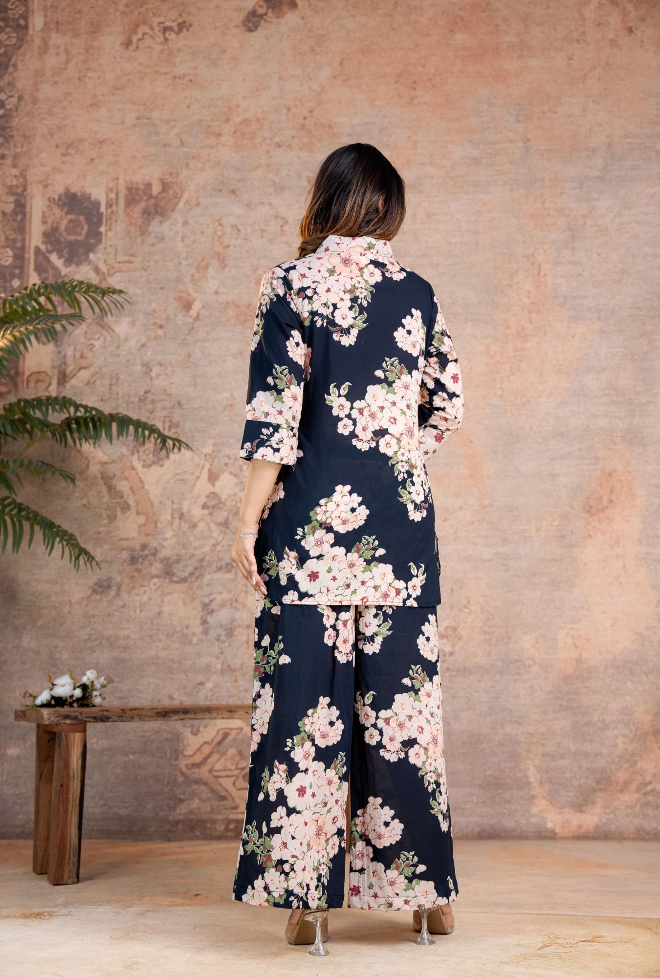 Rosella Navy Blue Printed Cotton Co-ords Set