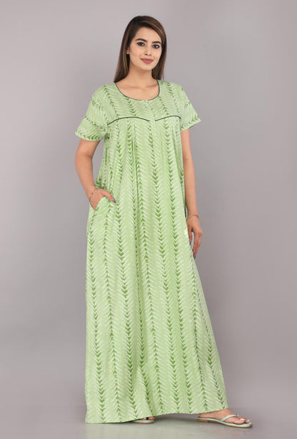 Shibori Green Cotton Printed Nightwear Gowns