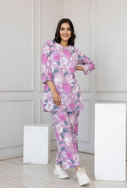 Dahlia Purple Cotton Loungewear Set