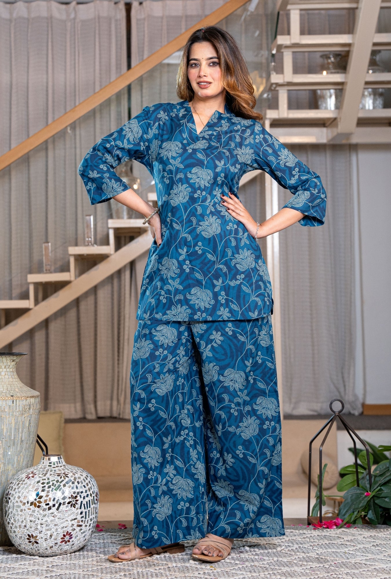 Desert Bloom Blue Printed Cotton Co-ords Set