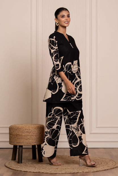 Mild Match Black Printed Cotton Co-ords Set