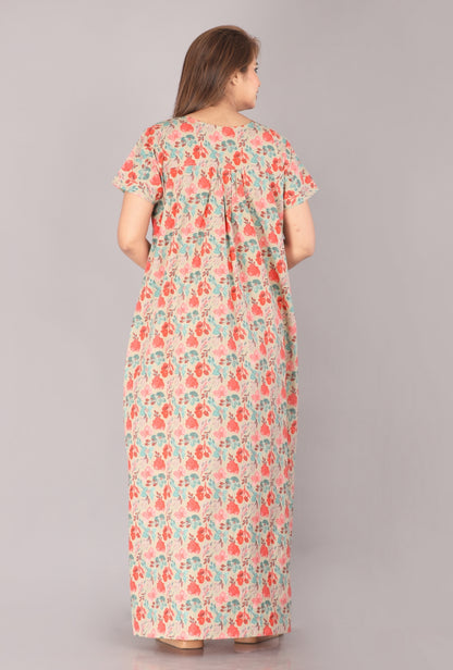 Bell Flower Grey Cotton Printed Nightwear Gowns