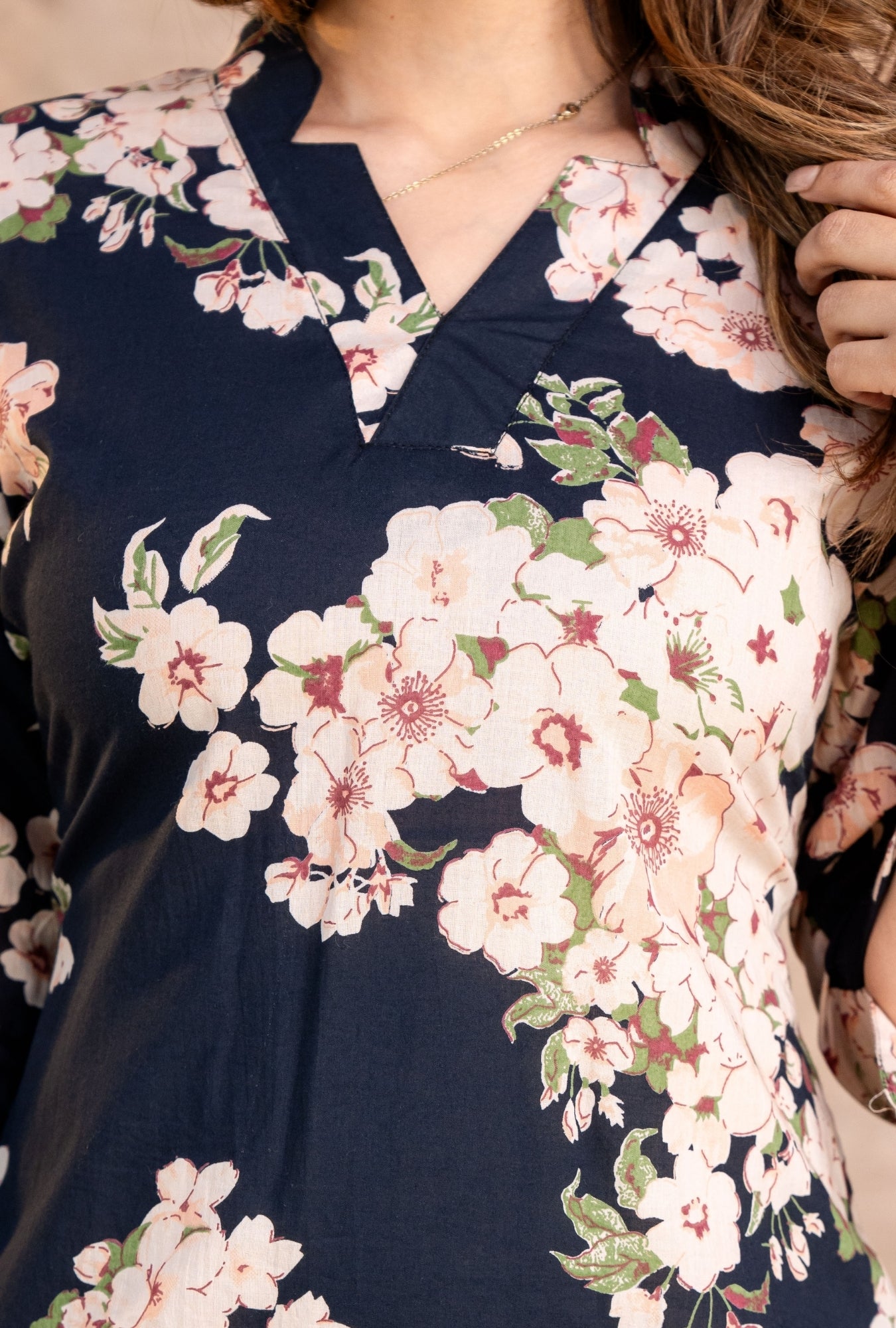 Rosella Navy Blue Printed Cotton Co-ords Set