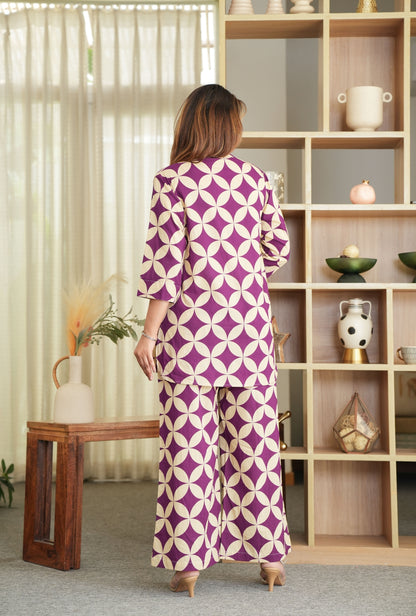 Cubika Purple Printed Cotton Co-ords Set