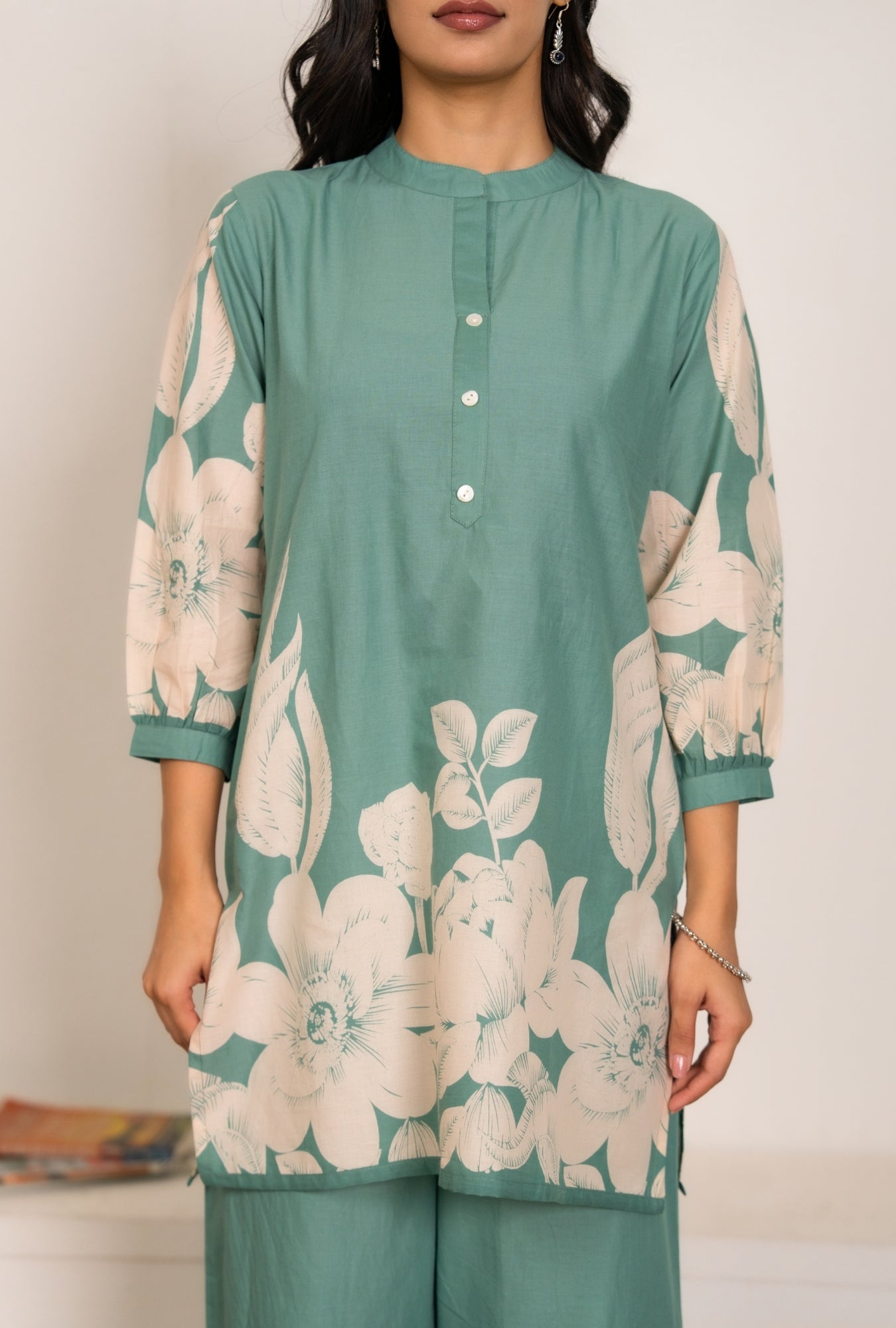 Cool Mint Sea Green Printed Cotton Co-ords Set