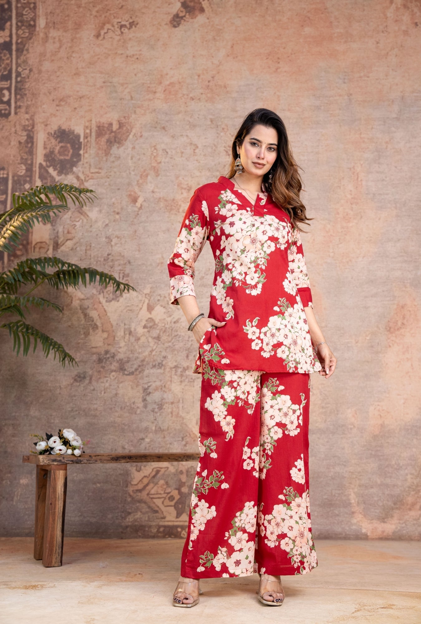 Rosella Red Printed Cotton Co-ords Set