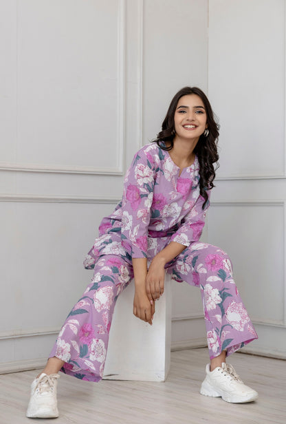 Dahlia Purple Cotton Loungewear Set