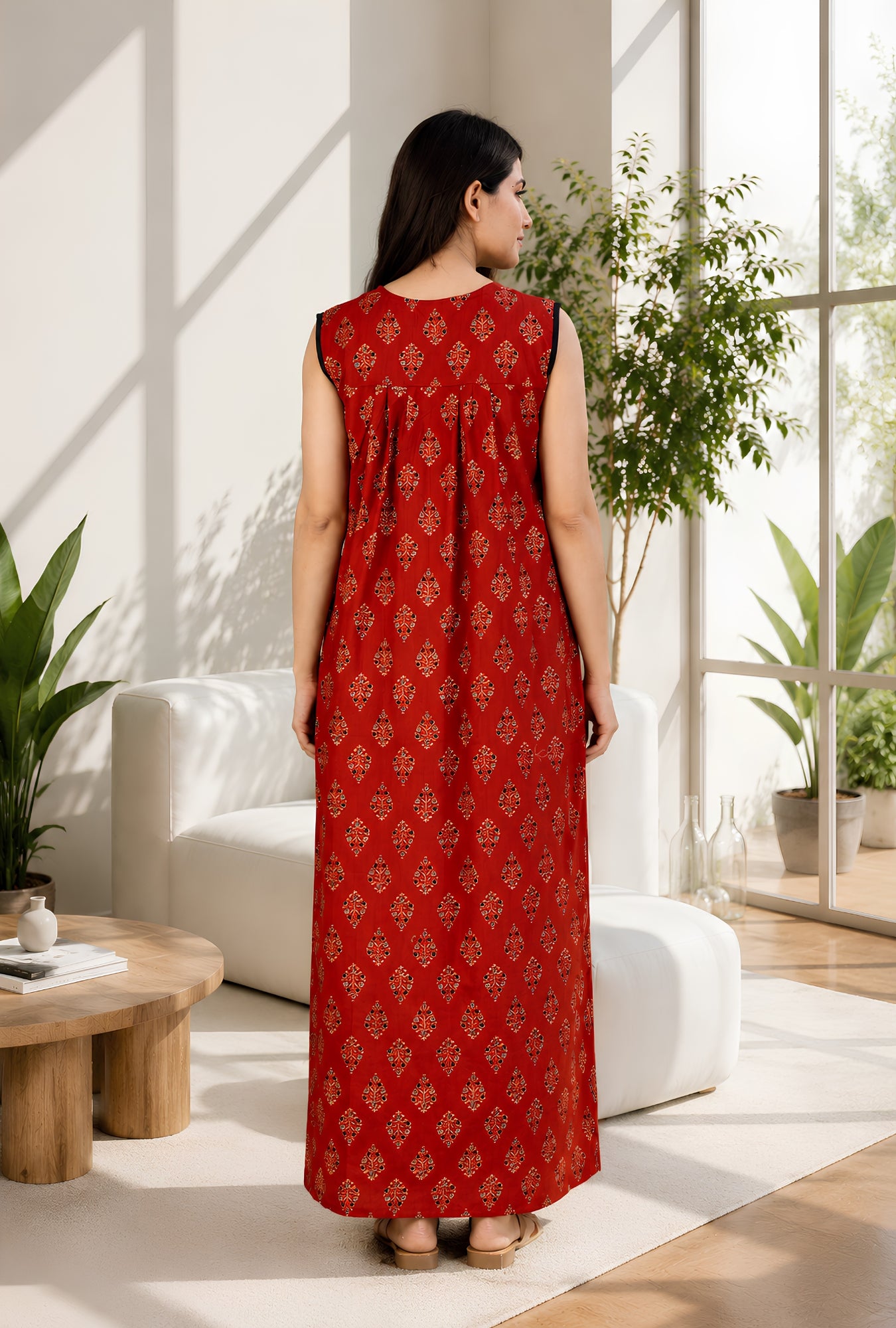 Terracotta Bloom Rust Sleeveless Cotton Night Gown