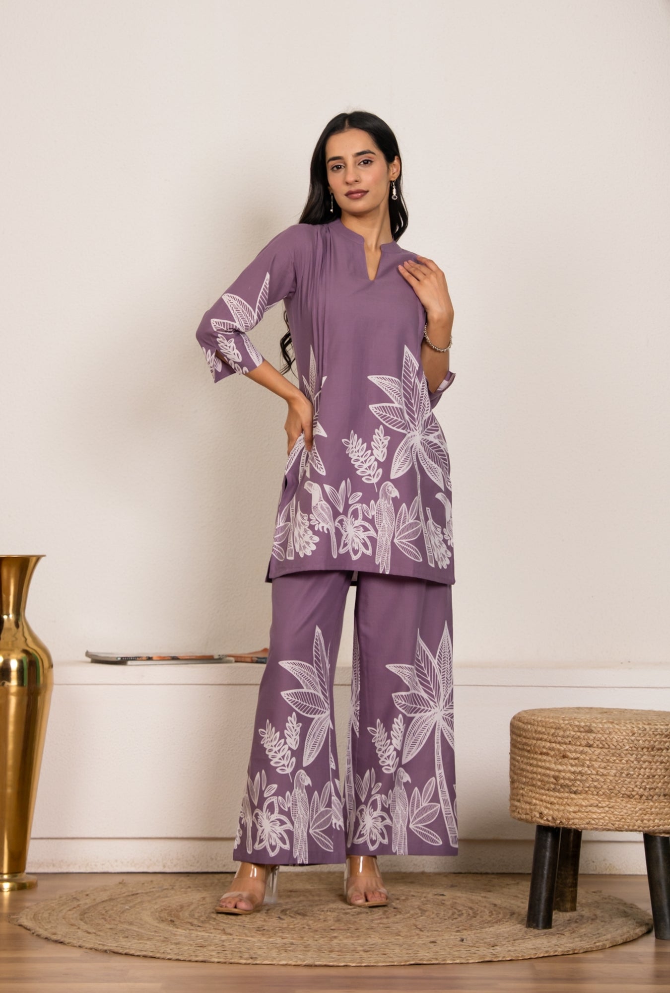 Pastel Splash Purple Printed Cotton Co-ords Set