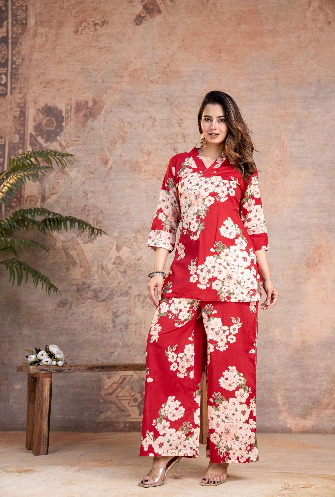 Rosella Red Printed Cotton Co-ords Set