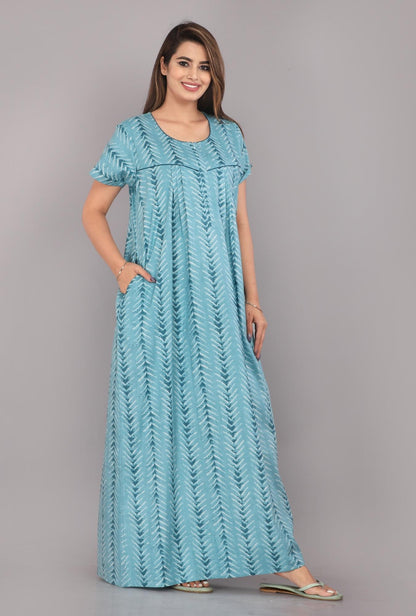 Shibori Teal Cotton Printed Nightwear Gowns