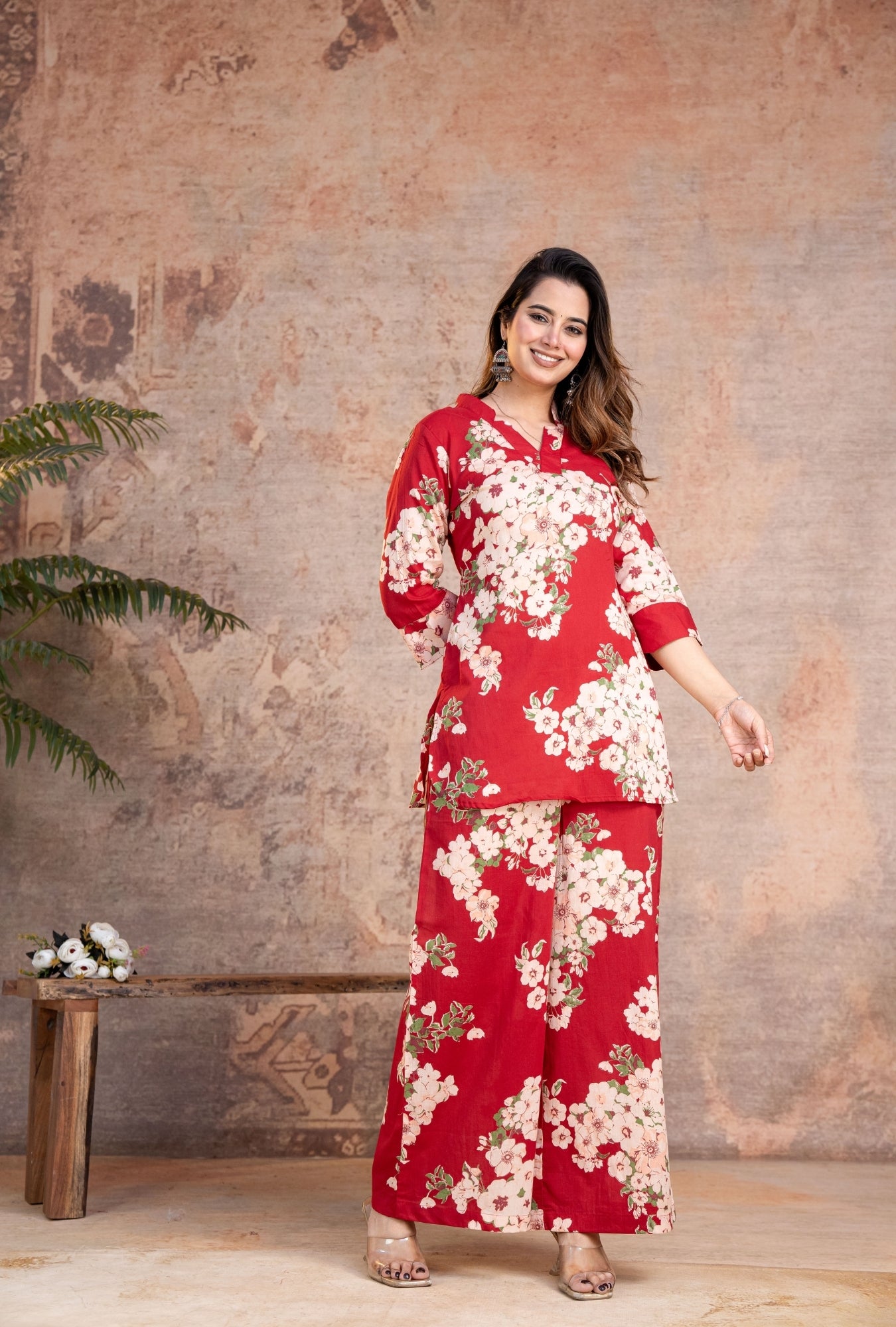 Rosella Red Printed Cotton Co-ords Set