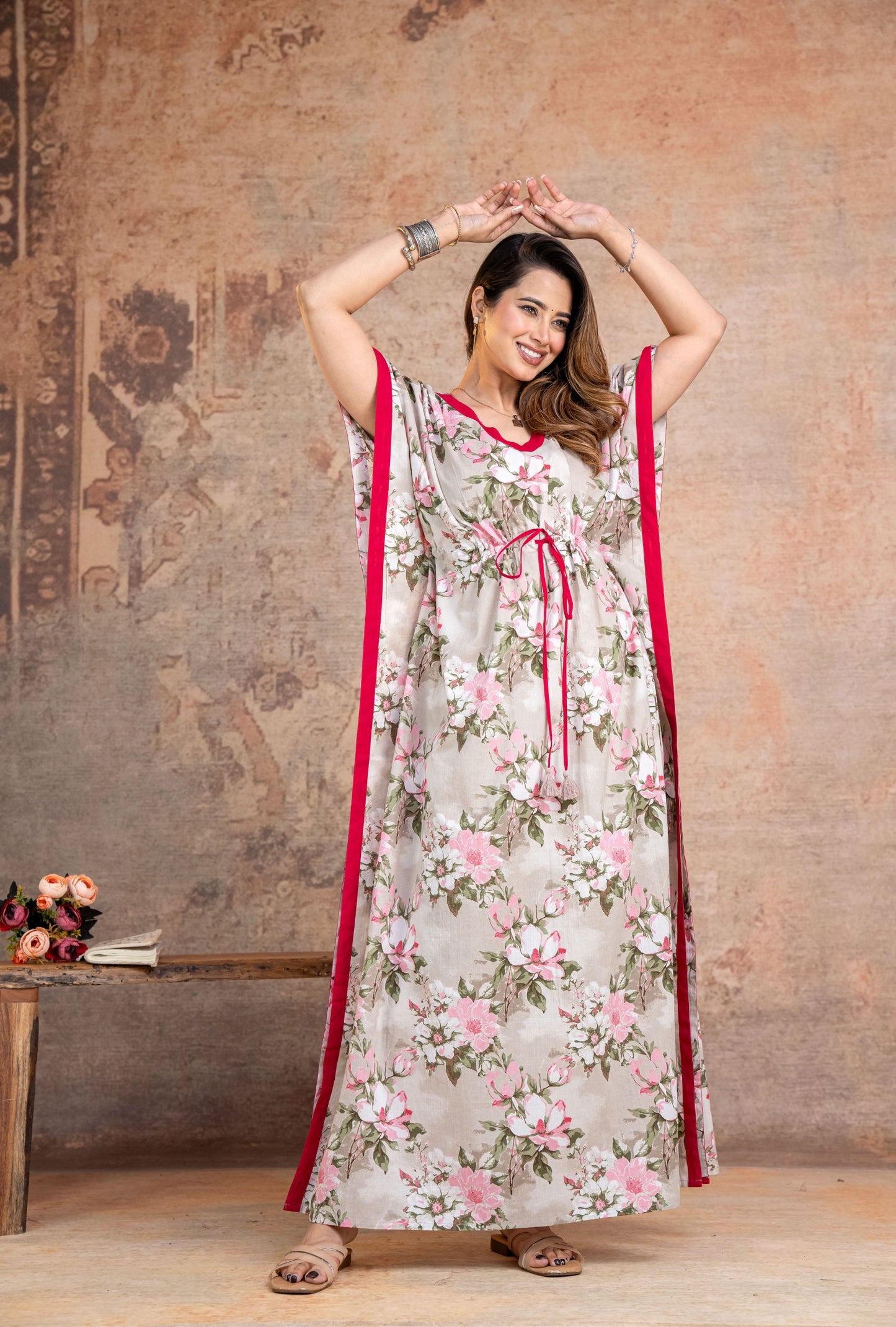 Blossom Flower Grey Loungewear Cotton Kaftan