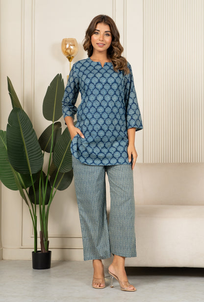 Indigo Ajrakh Buta Blue Cotton Loungewear set