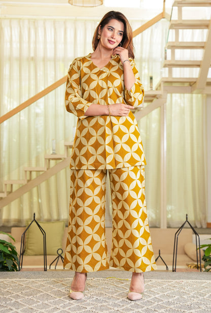 Cubika Mustard Printed Cotton Co-ords Set