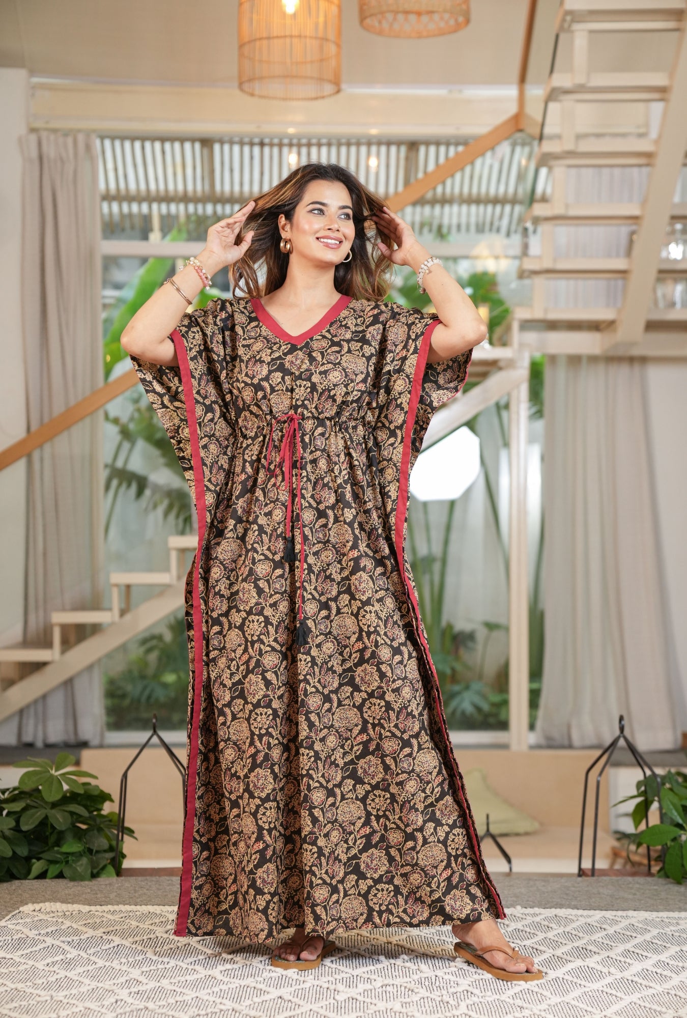 Flora Ajrak Black Loungewear Cotton Kaftan