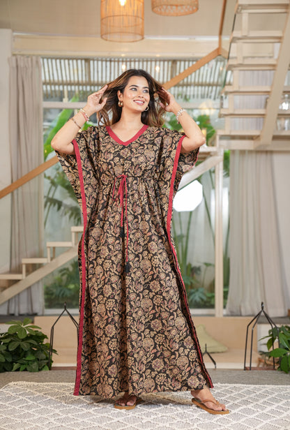 Flora Ajrak Black Loungewear Cotton Kaftan