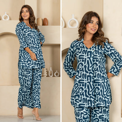 Urban Mirage Blue Cotton Loungewear Co-ords Set