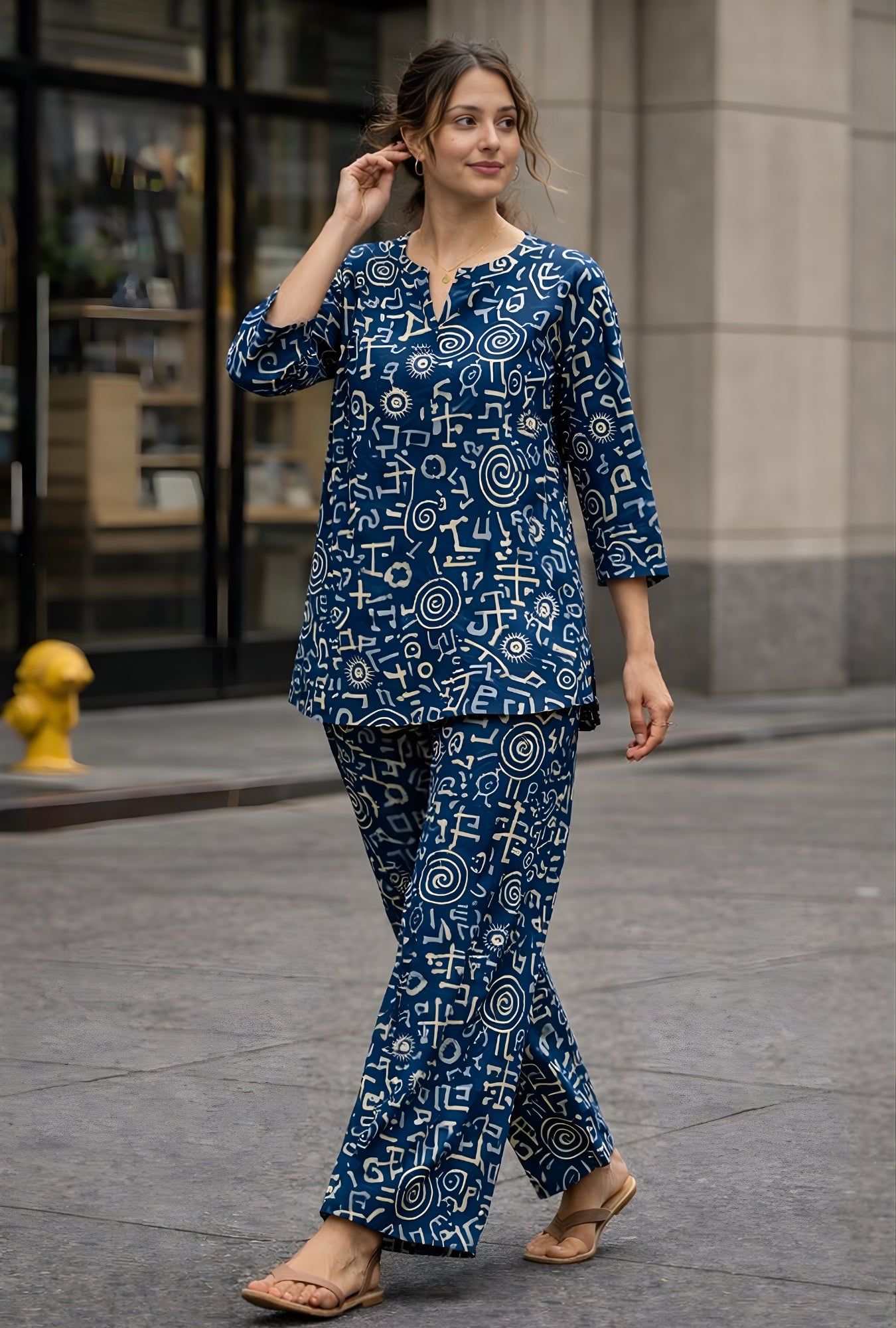 Indigo Tribal Blue Cotton Co-ord Set