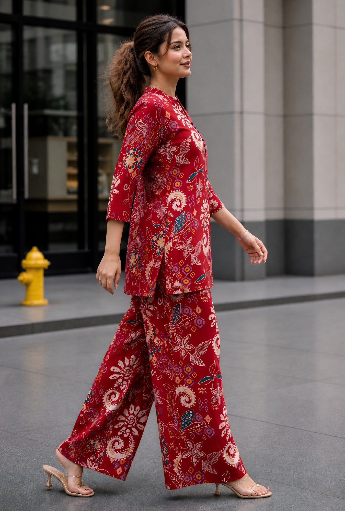 Folk Legends Maroon Printed Cotton Co-ords Set