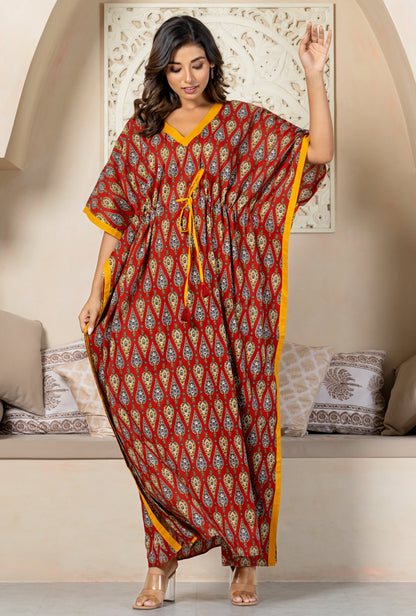 Jaipur Heritage Kairy Red Cotton Loungewear Kaftan