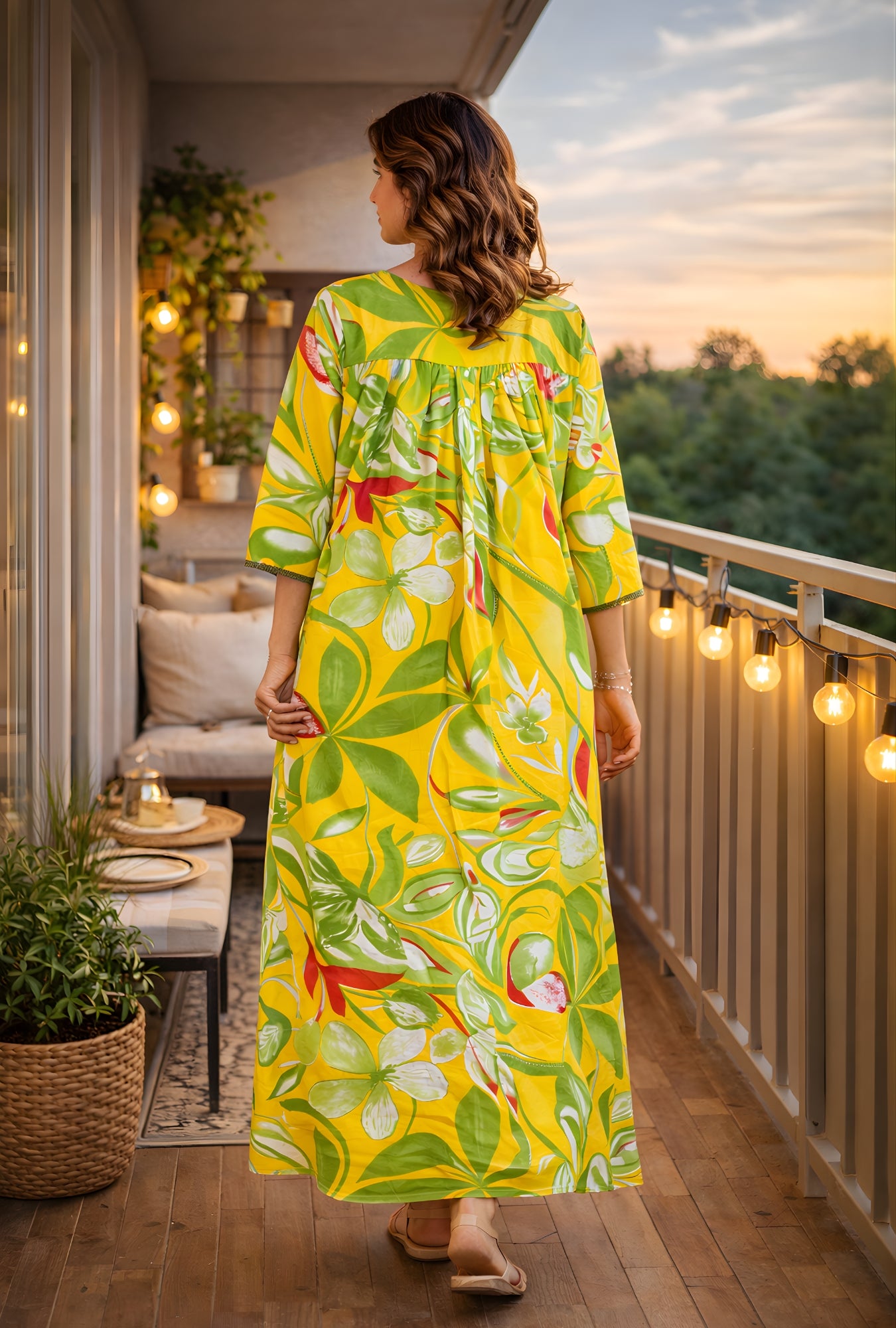 Tropical Breeze Yellow Floral Cotton Night Gown