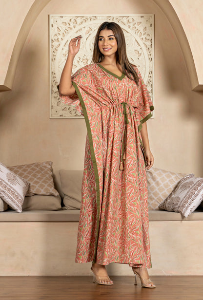 Garden Glow Peach Cotton Loungewear Kaftan