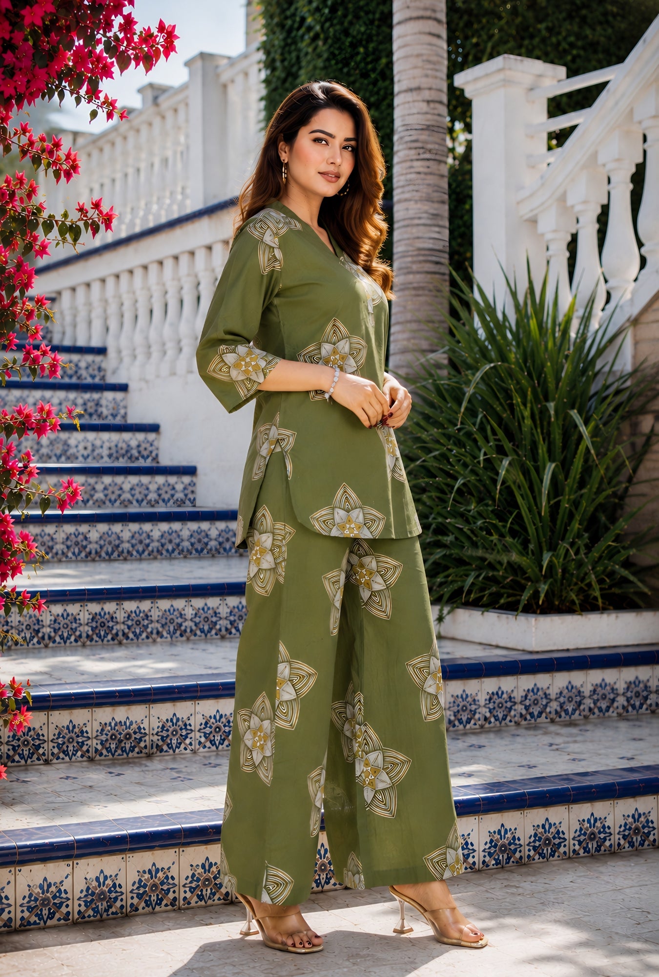 Royal Orbit Olive Cotton Co-ord Set