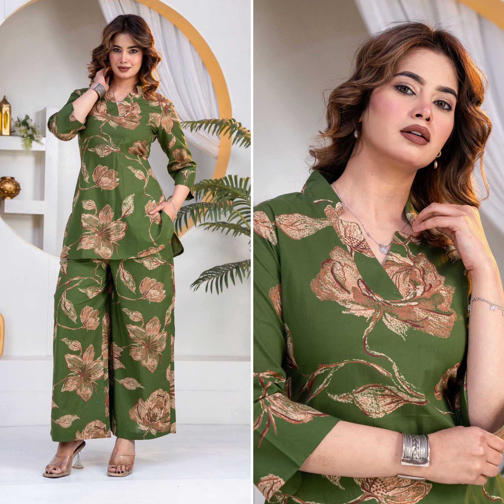 Botanic Muse Oilive Printed Cotton Co-ords Set