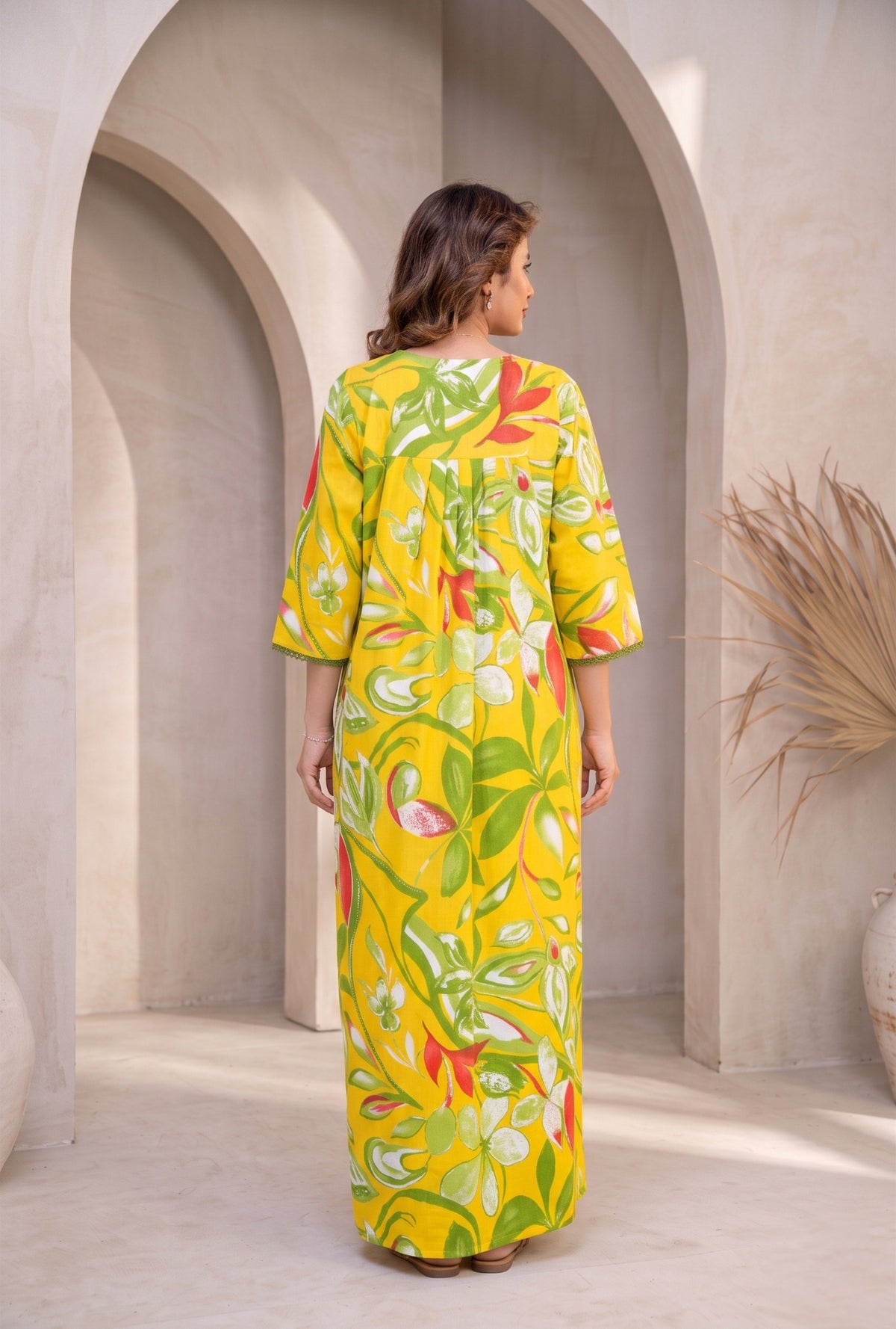 Tropical Breeze Yellow Floral Cotton Night Gown