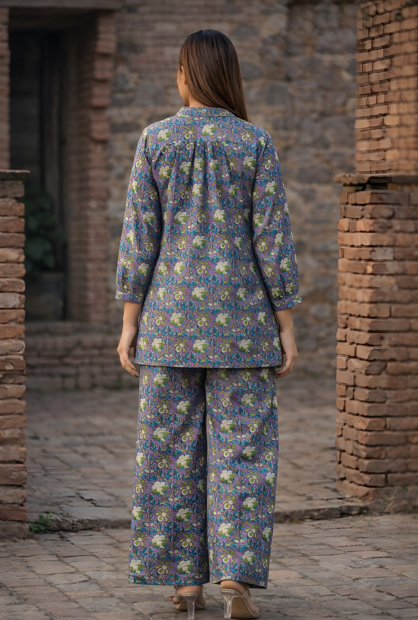 Kalamkari Purple Cotton Loungewear Co-ords Set