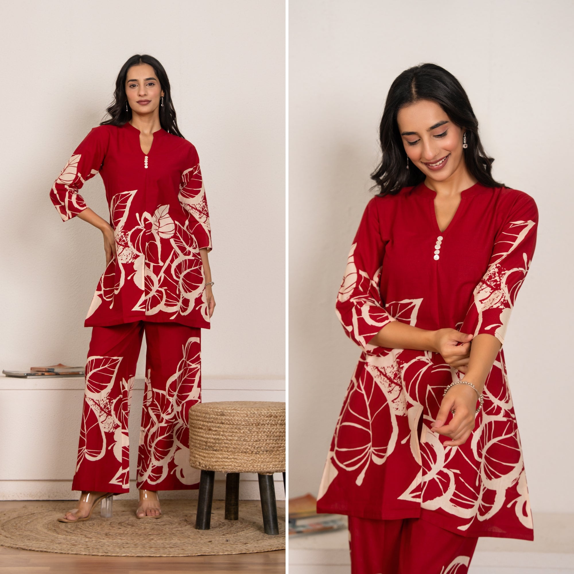 Royal Rhythm Red Printed Cotton Co-ords Set