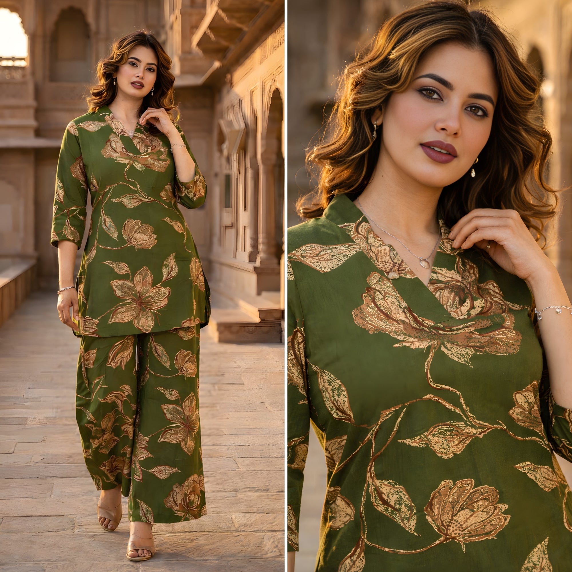 Botanic Muse Oilive Printed Cotton Co-ords Set