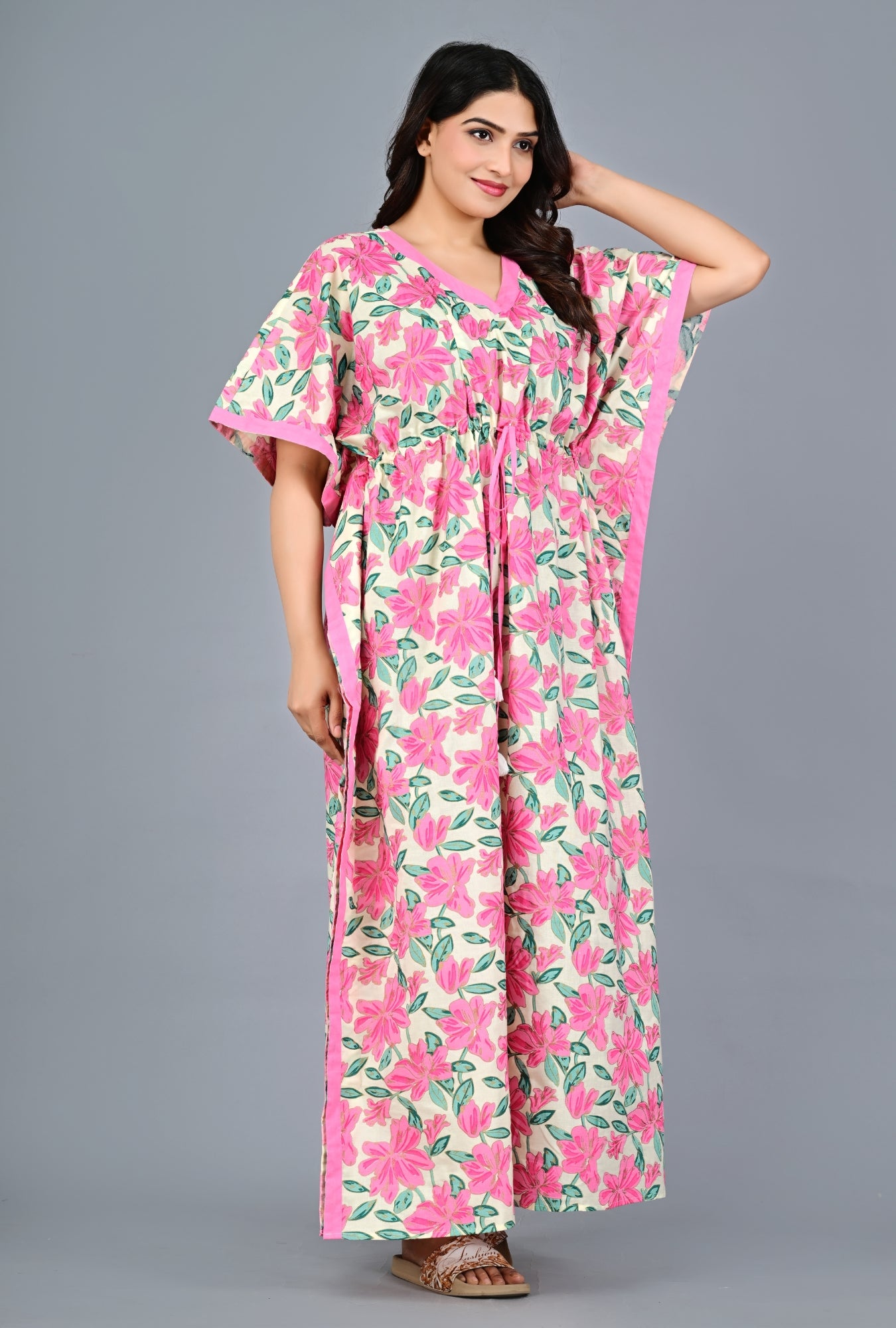 Bold Flower Loungewear Cotton Kaftan