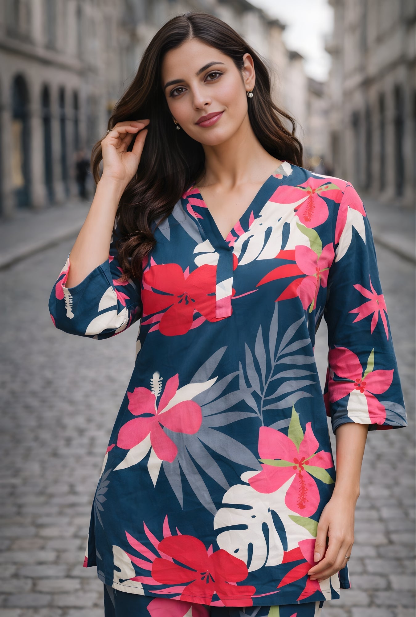 Riviera Floral Teal Cotton Co-ord Set