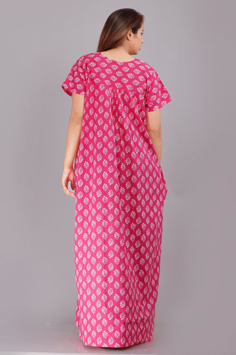 Gulmohar Pink Cotton Printed Nightwear Gowns