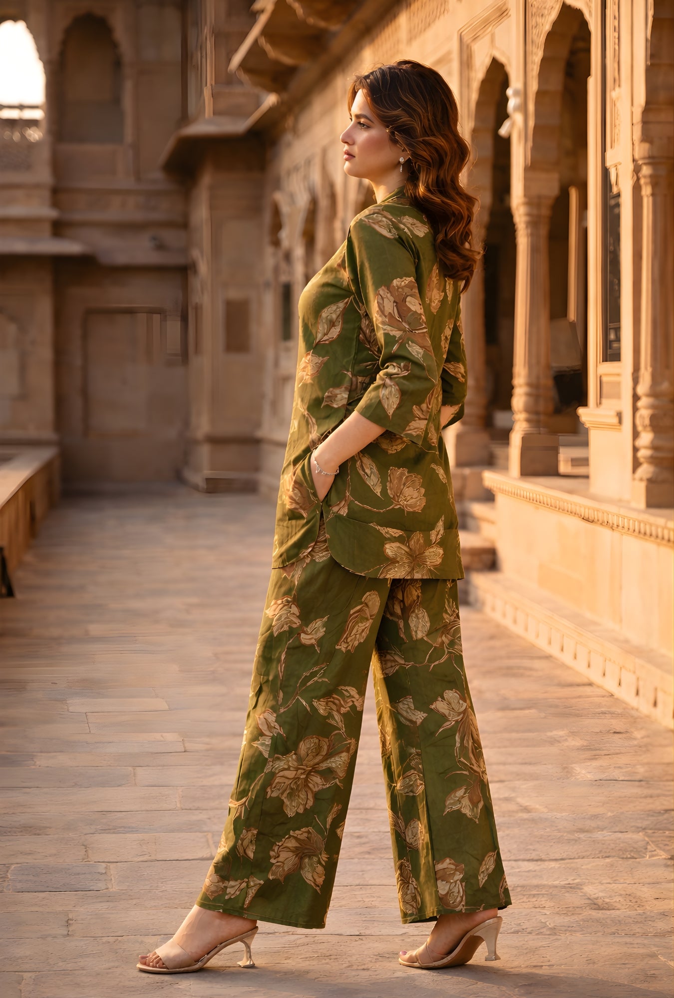 Botanic Muse Oilive Printed Cotton Co-ords Set