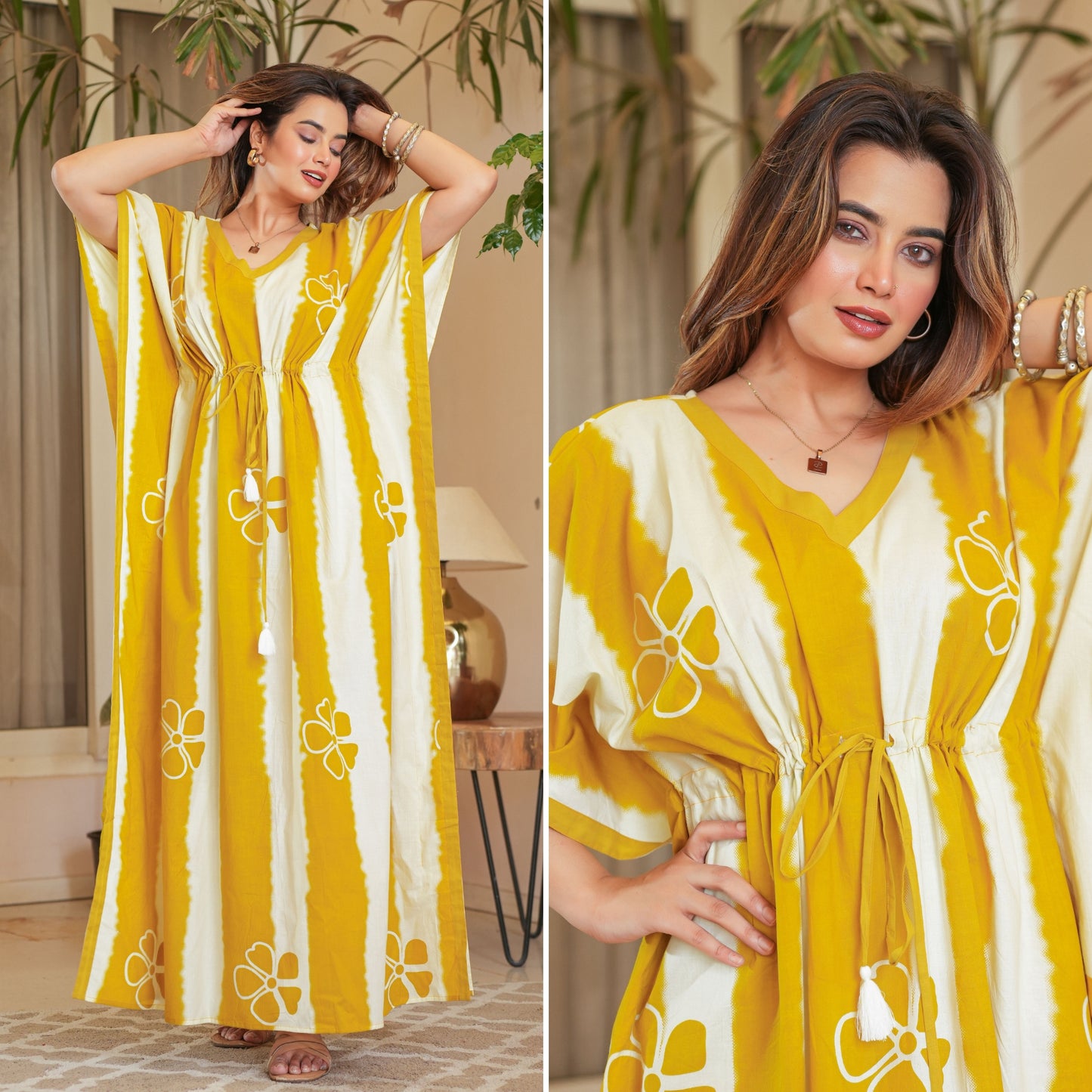 Dream Tie Dye Yellow Loungewear Cotton Kaftan