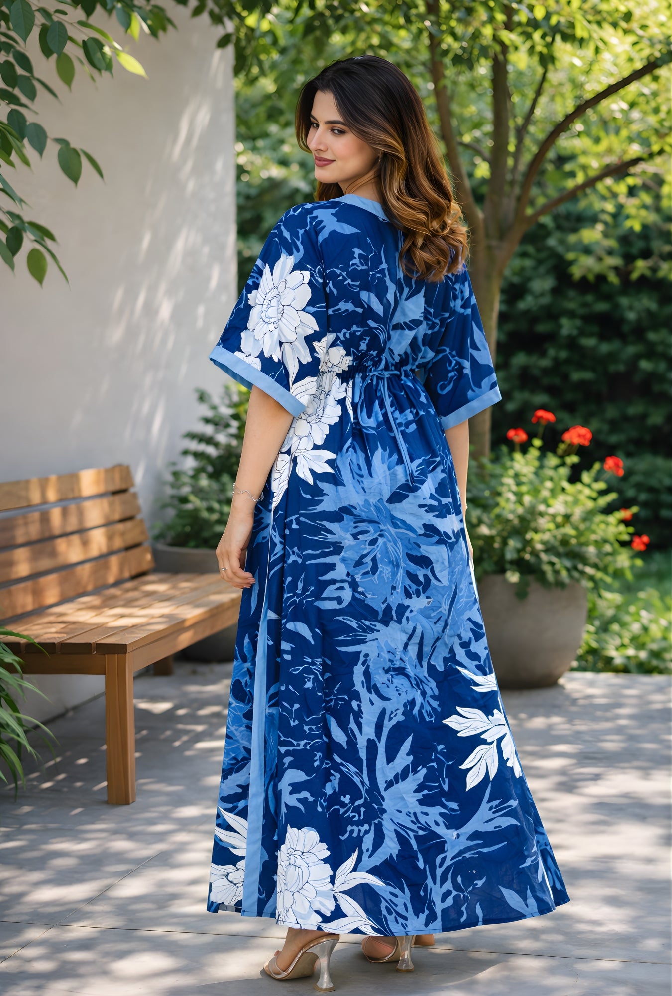 Palm Breeze Blue Loungewear Cotton Kaftan