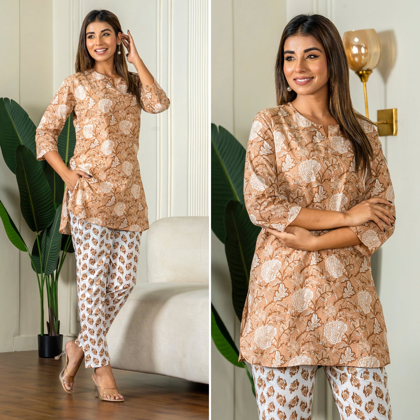 Scarlet Bloom Light Brown Cotton Loungewear set