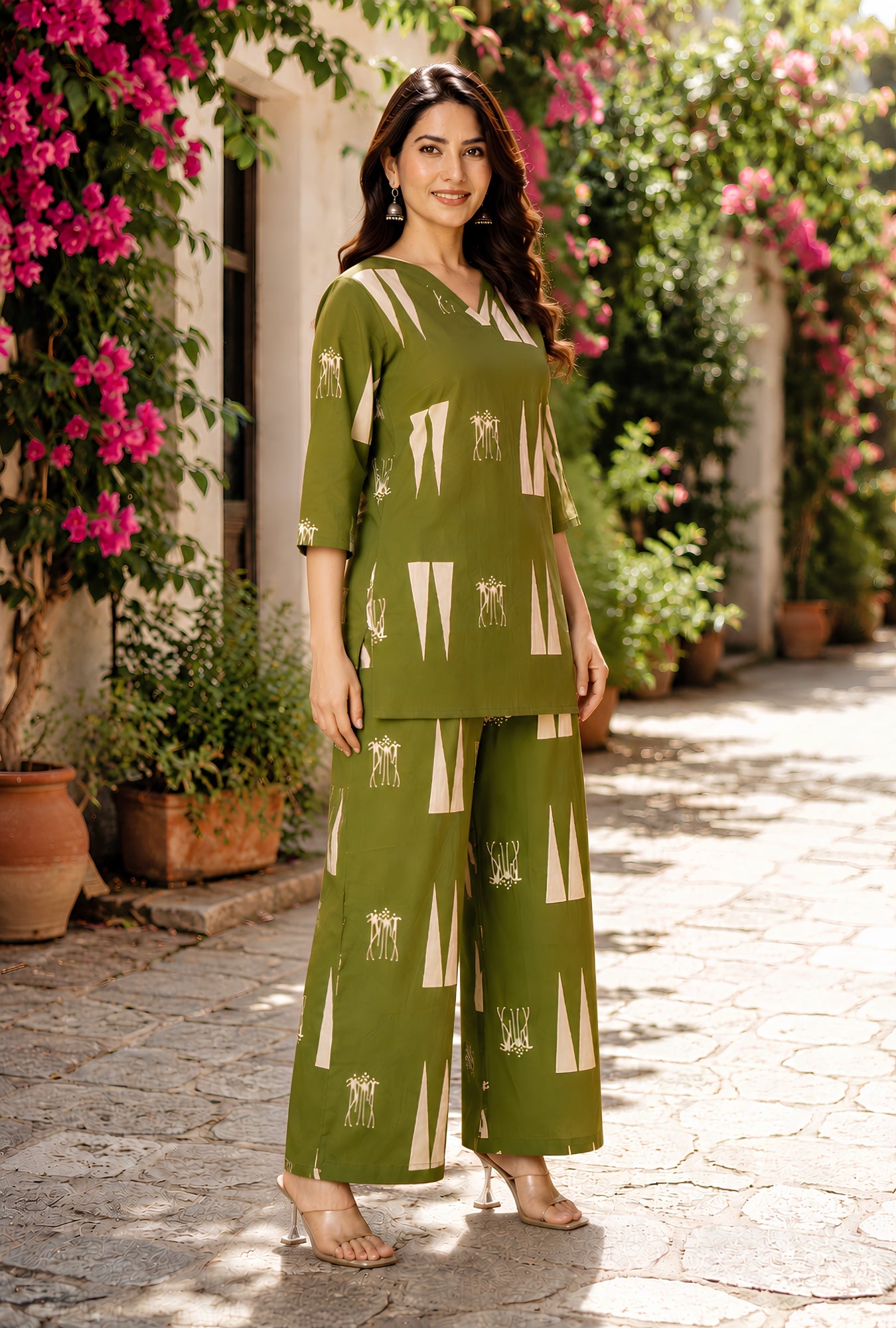 Abstract Aura Olive Printed Cotton Co-ords Set