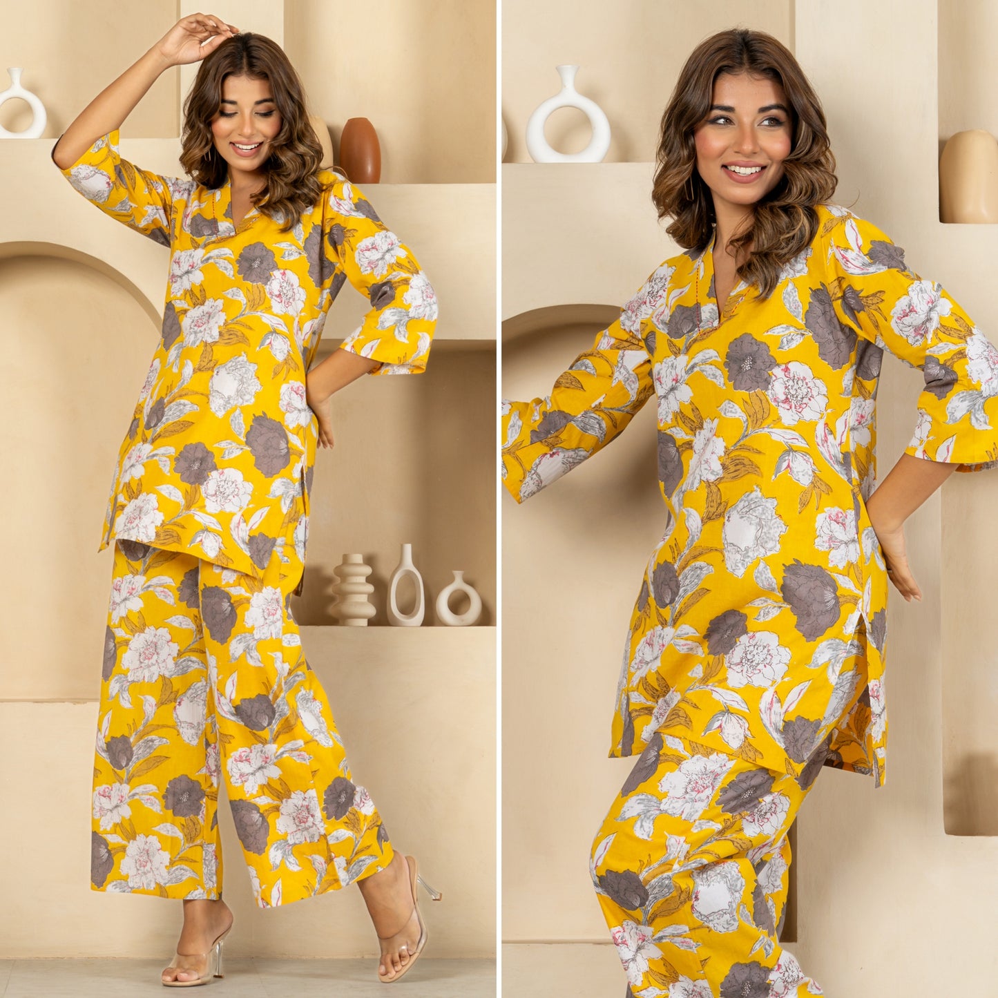 Orchid Oasis Yellow Cotton Loungewear Co-ords Set